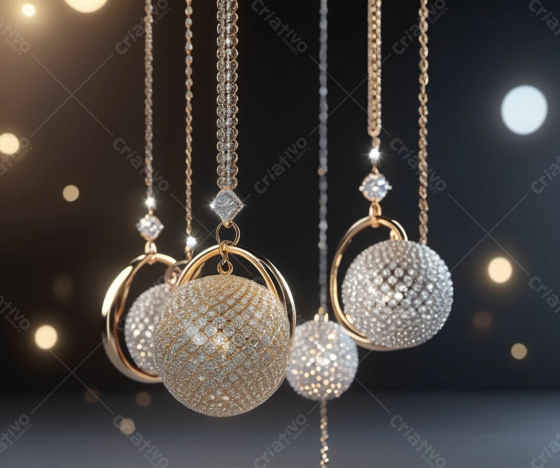 Colares de Diamantes Esfera Dourada