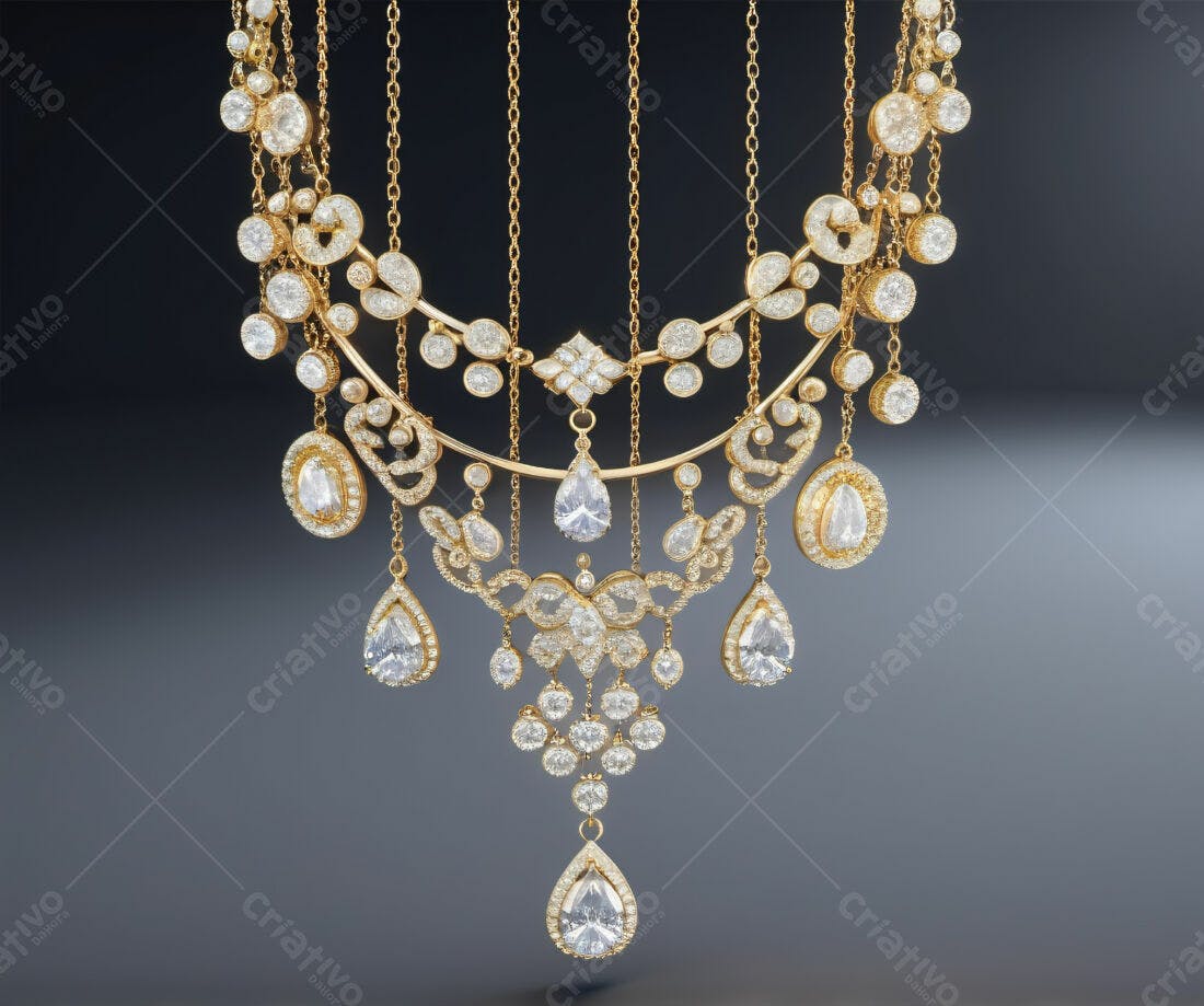 Colar de Diamantes Dourado Luxuoso