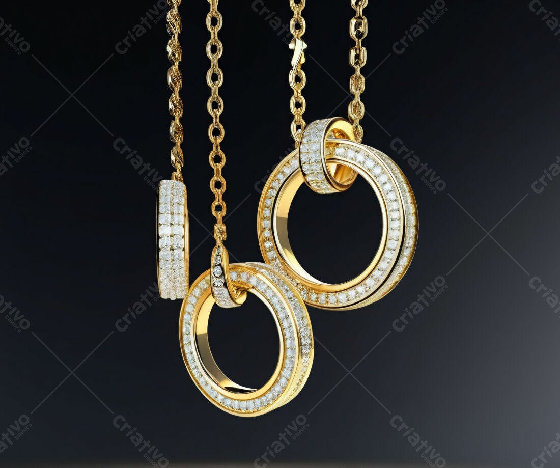 Colares de ouro com diamantes pendurados