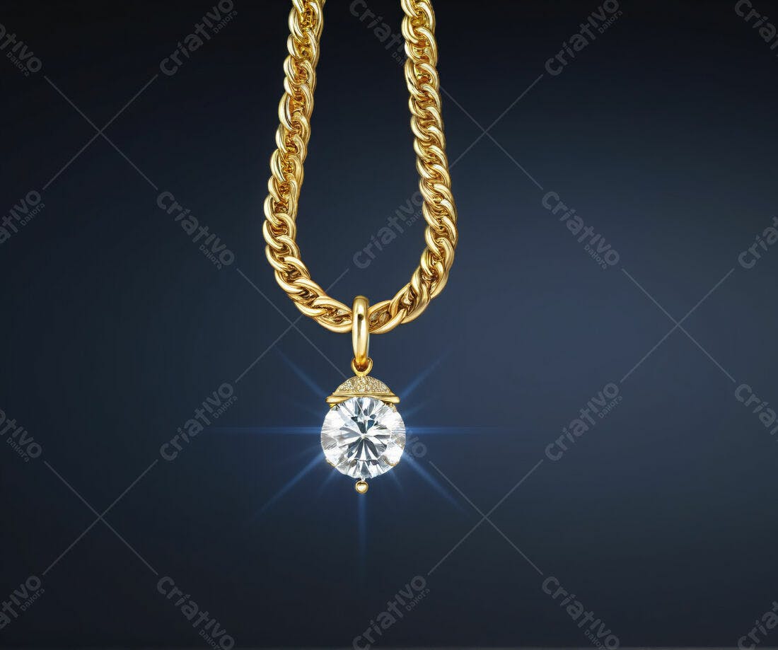 Colar com Diamante Brilhante em Ouro