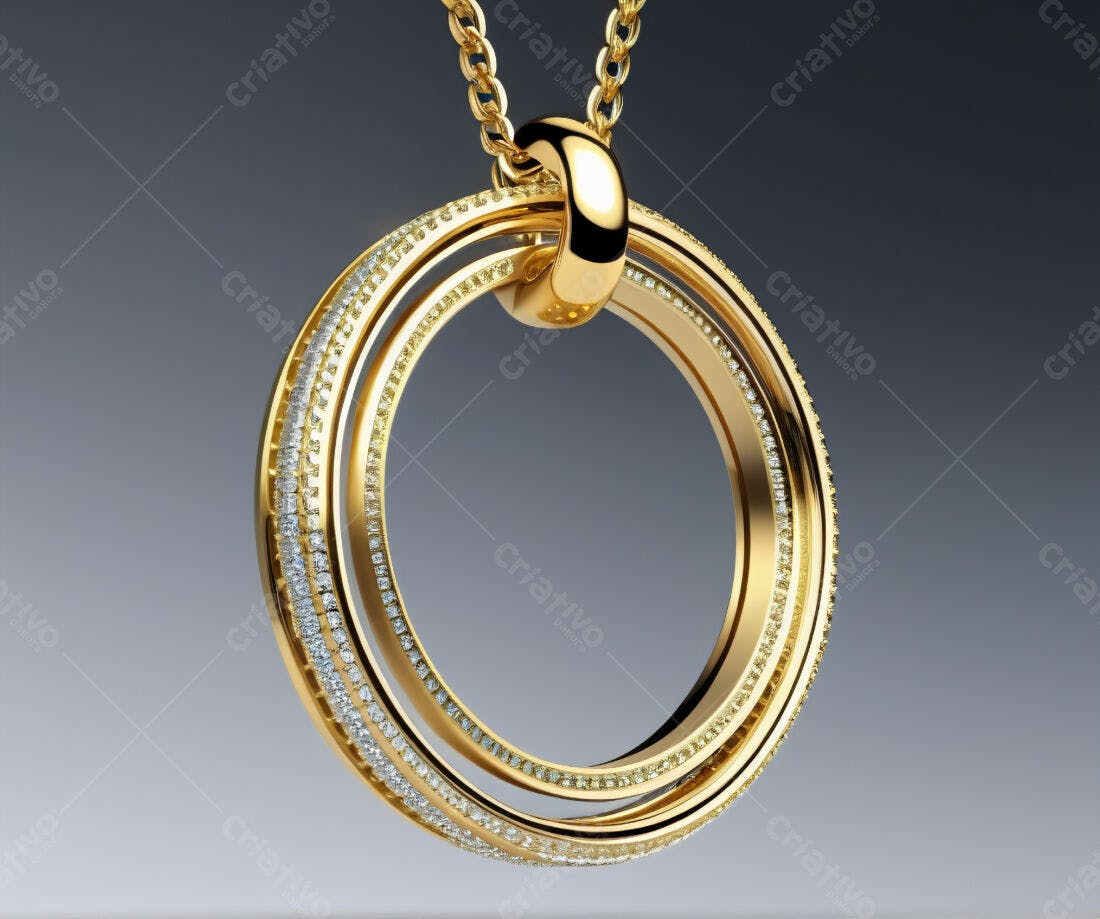 Colar de Ouro com Diamantes em Formato Circular