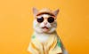 Cat, solid background, clothes, glasses