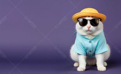 Gato, Background Solido, Roupas, Oculos