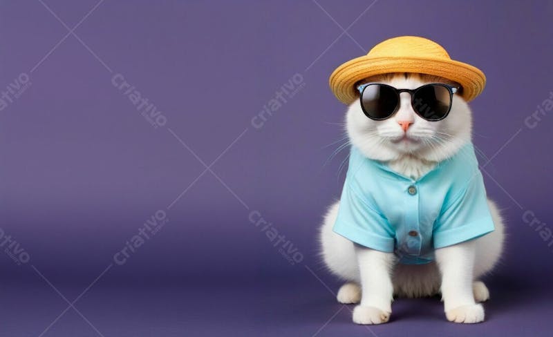 Gato, background solido, roupas, oculos