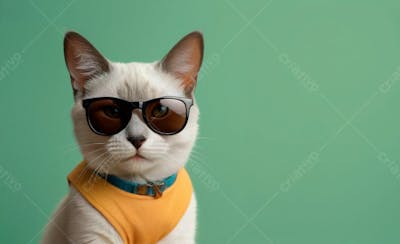 Gato, Background Solido, Roupas, Oculos