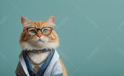 Gato, Background Solido, Roupas, Oculos