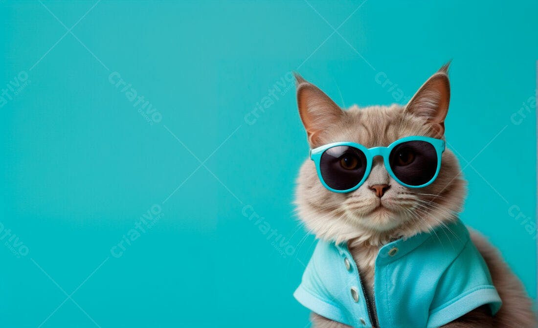 Gato estiloso com óculos de sol turquesa