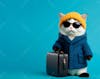 Gato, background solido, roupas, oculos, malas, viagem