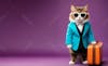 Gato, background solido, roupas, oculos, malas, viagem