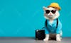 Cat, solid background, clothes, glasses, suitcases, travel