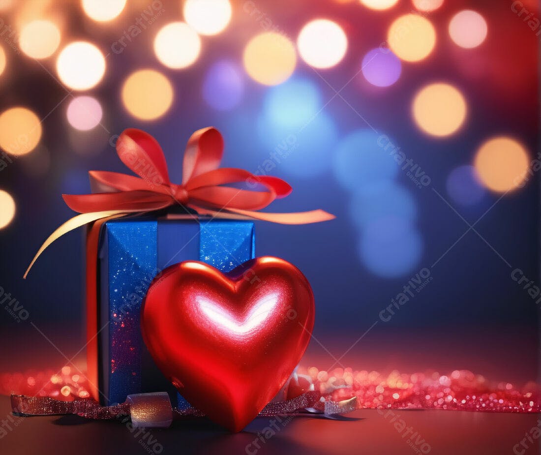 Presente azul com coração vermelho para o Dia dos Namorados