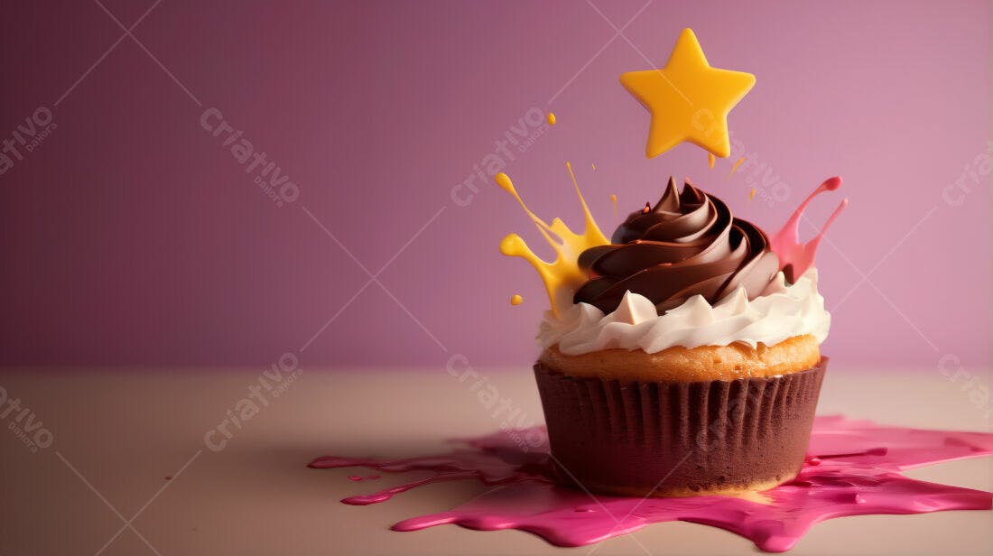 Cupcake decorado com chocolate e estrela amarela