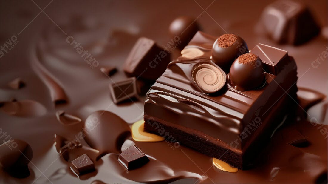 Bolo de chocolate com trufas e chocolate derretido