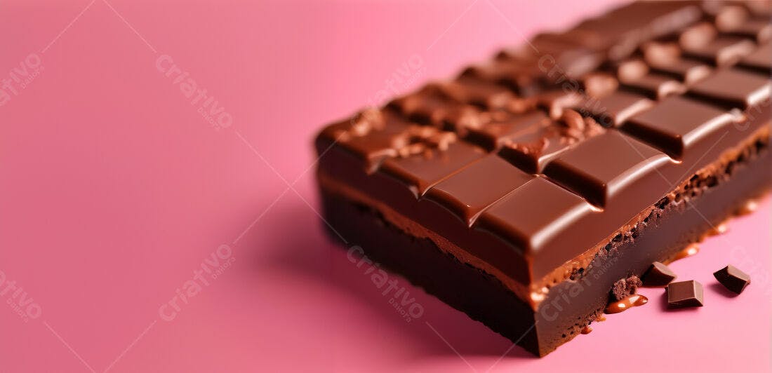Barra de chocolate amargo sobre fundo rosa