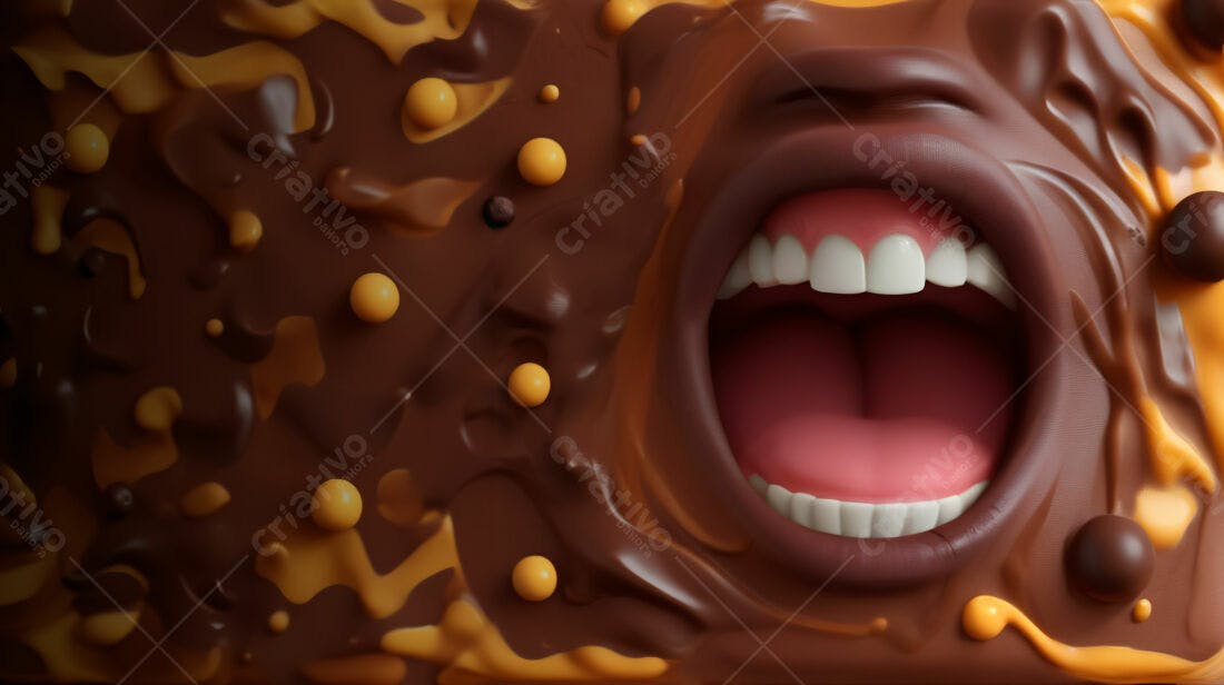 Boca aberta em textura de chocolate e caramelo