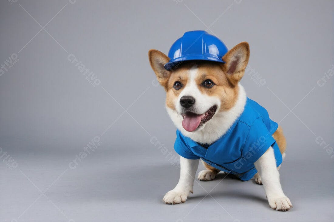 Corgi construtor em fundo cinza