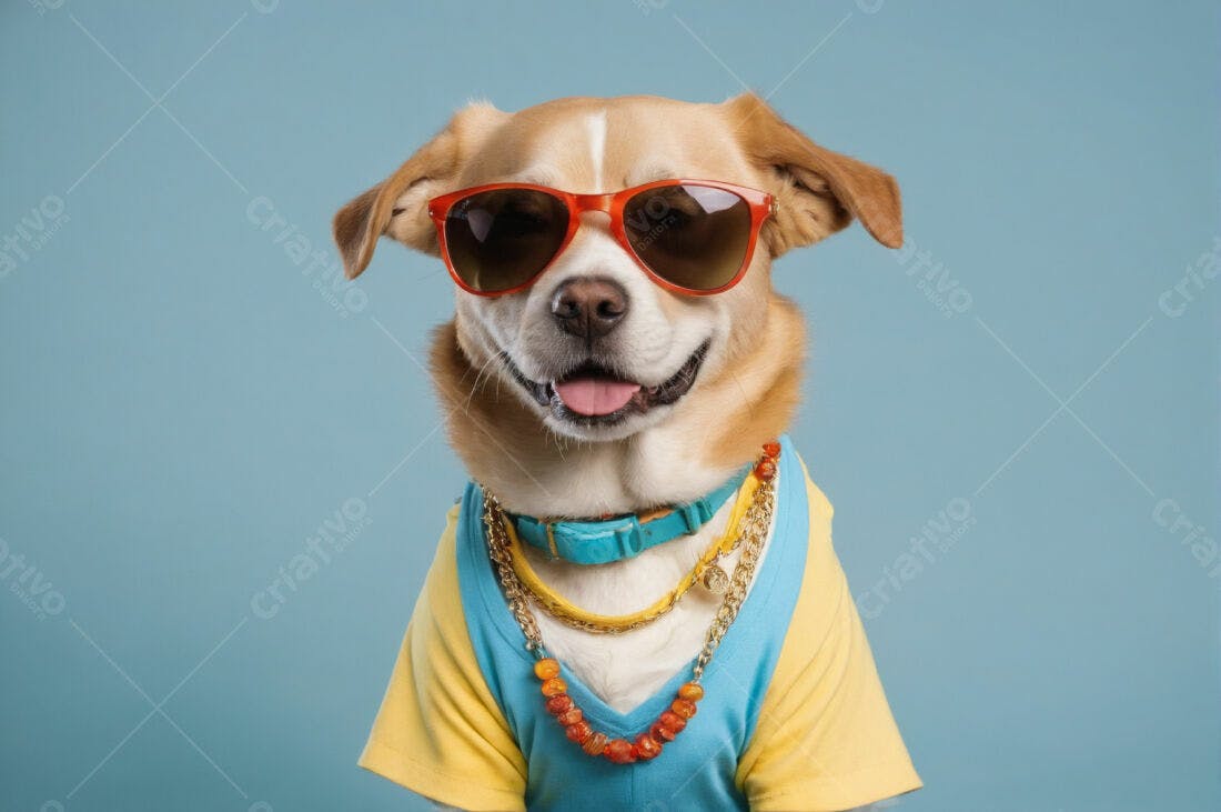 Cachorro estiloso com óculos e colar