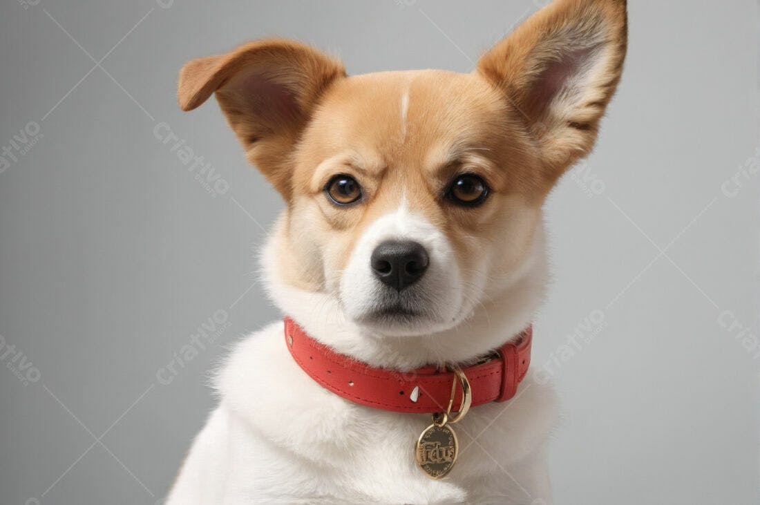 Cachorro com Coleira Vermelha fundo cinza