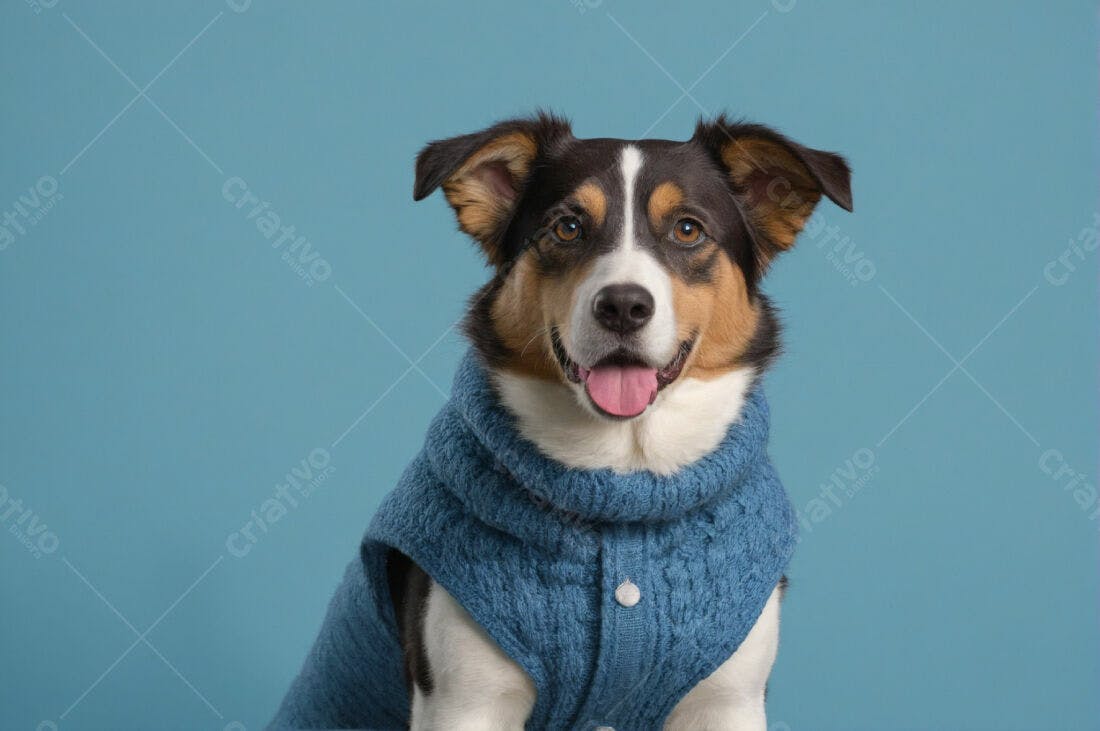 Cachorro com suéter azul fundo azul