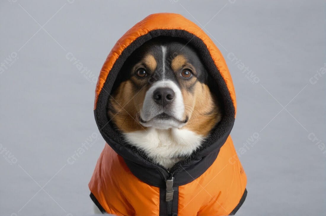 Cachorro com casaco laranja de inverno