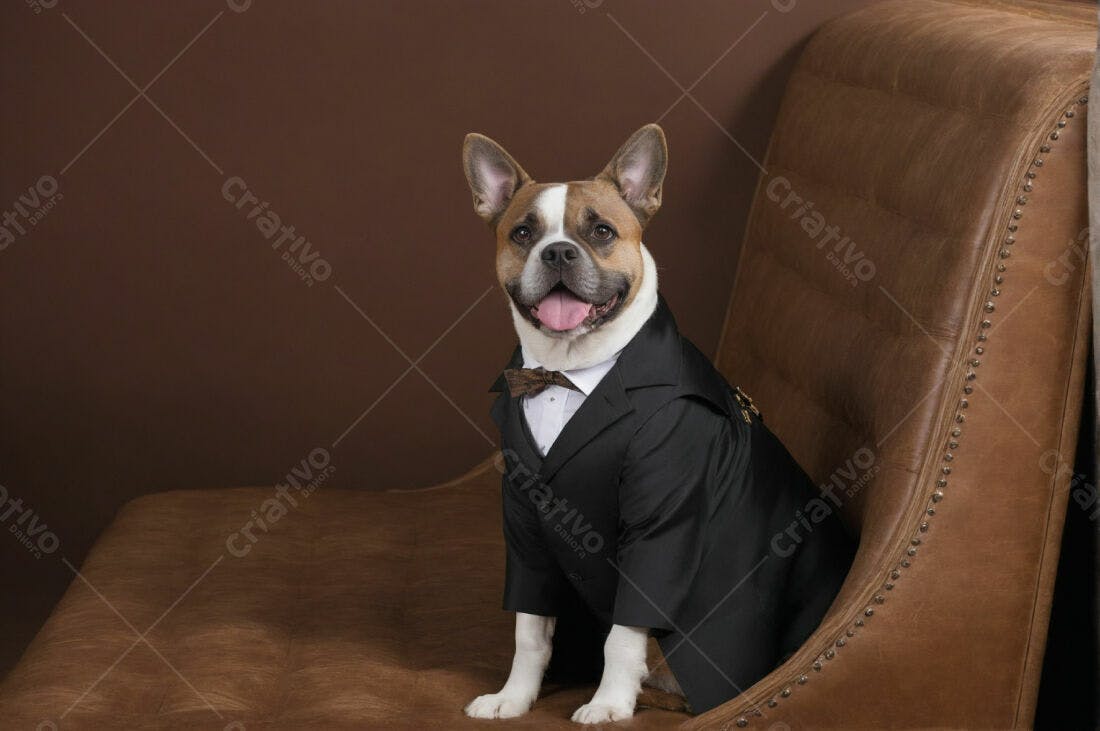 Bulldog Francês elegante em terno marrom