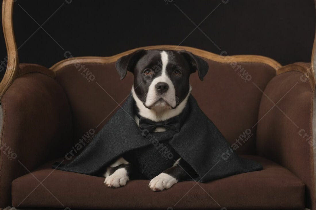 Cachorro elegante em poltrona vintage