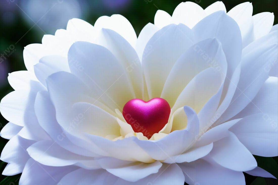 Coração Rosa em Flor Branca