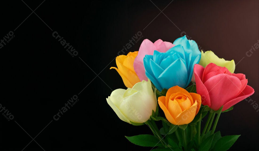Rosas coloridas em fundo preto
