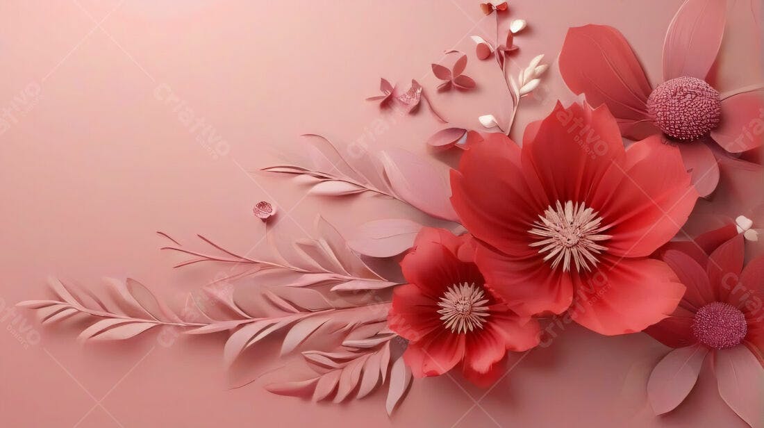 Flores de papel tons rosa e vermelho