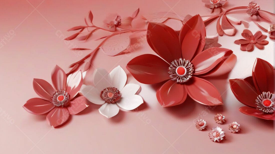 Flores vermelhas e brancas fundo rosa