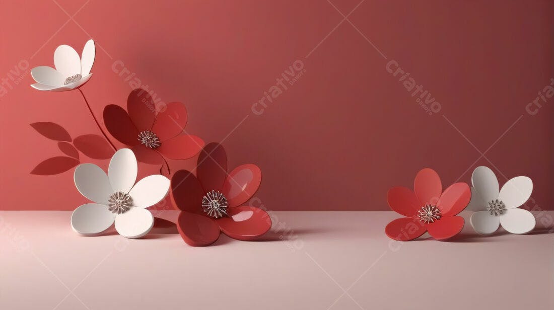 Flores vermelhas e brancas em fundo vermelho
