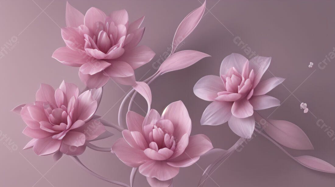 Flores Rosas em Fundo Rosa Claro