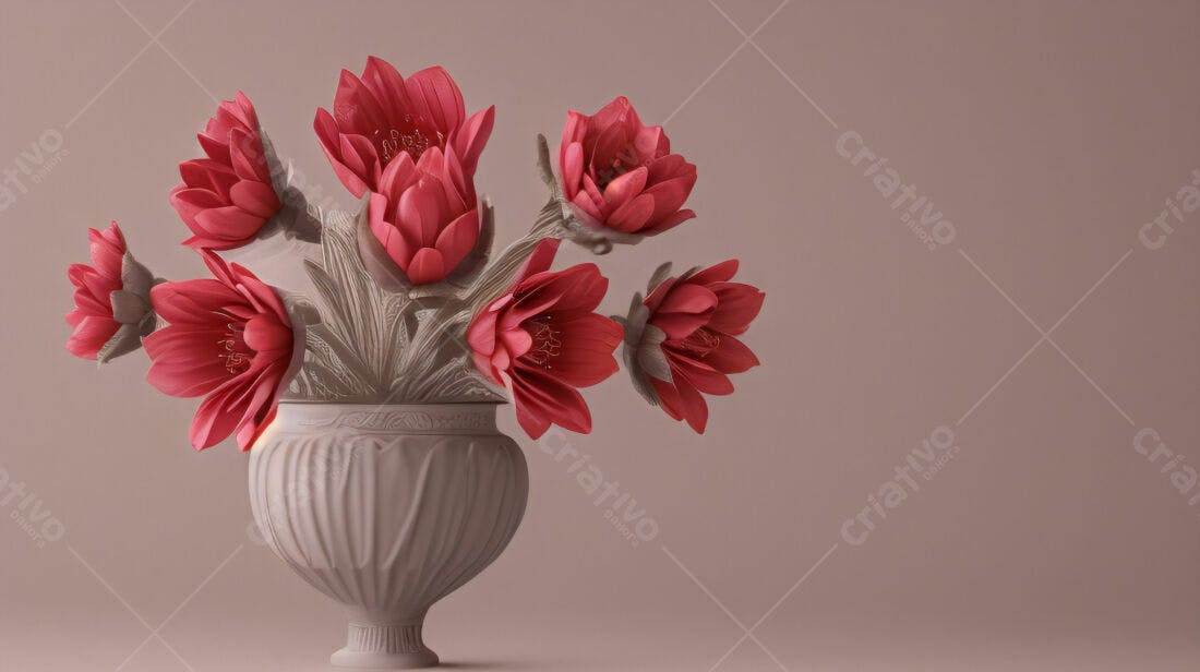 Flores vermelhas em vaso antigo