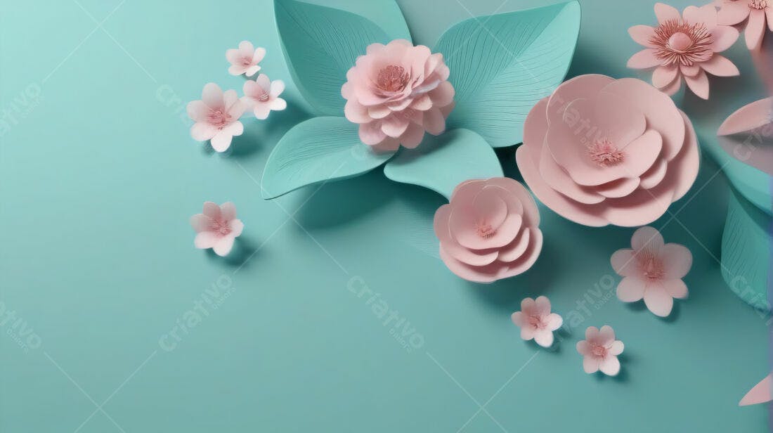 Flores de papel rosa e azul claro fundo