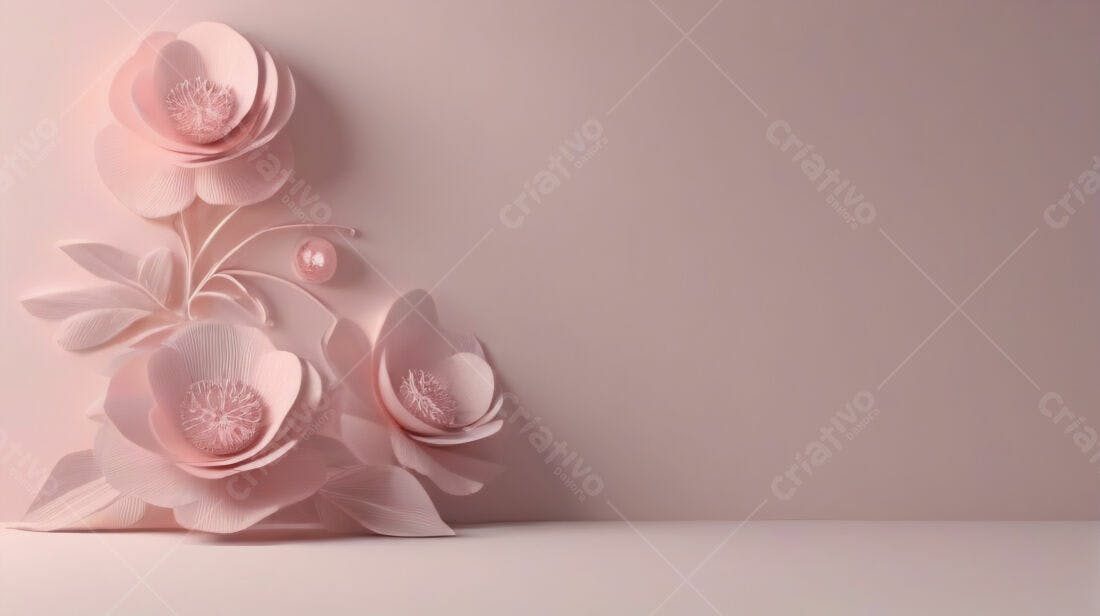 Flores de papel rosa em fundo neutro