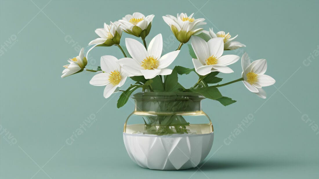 Flores brancas em vaso moderno