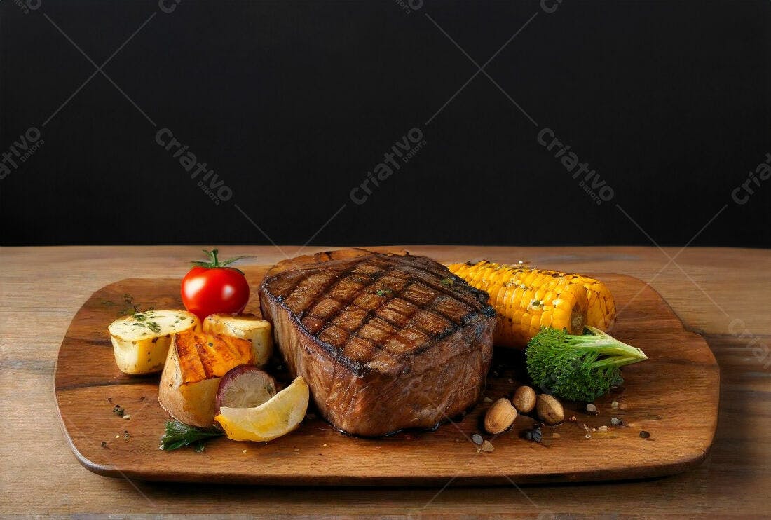 Steak grelhado com legumes e milho