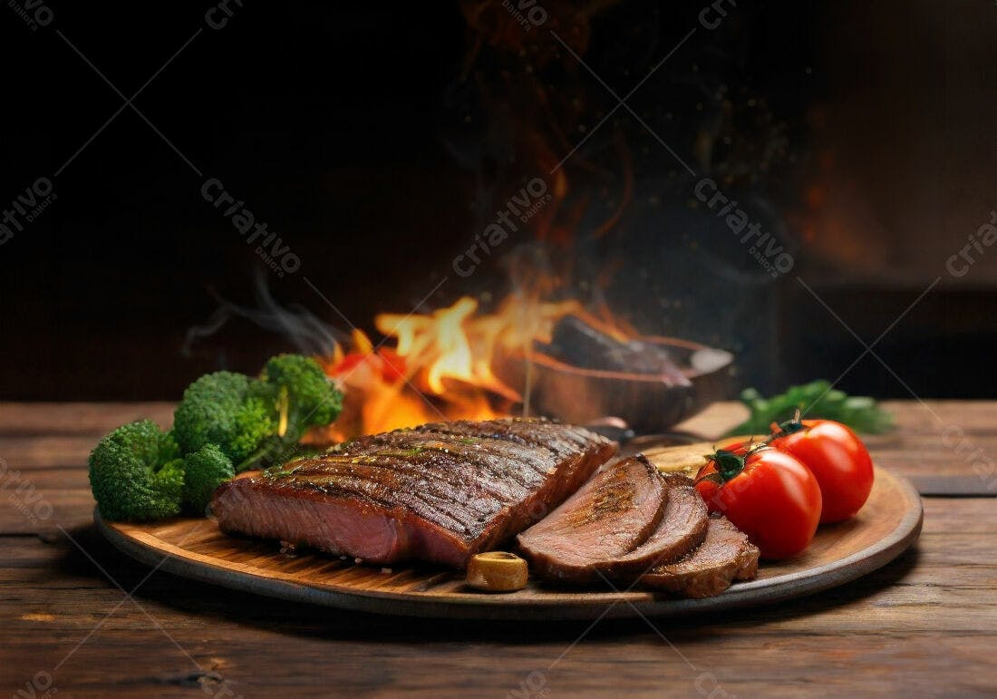 Steak grelhado com brócolis e tomate