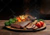 Table, wood, food, fire, barbecue, vegetables.