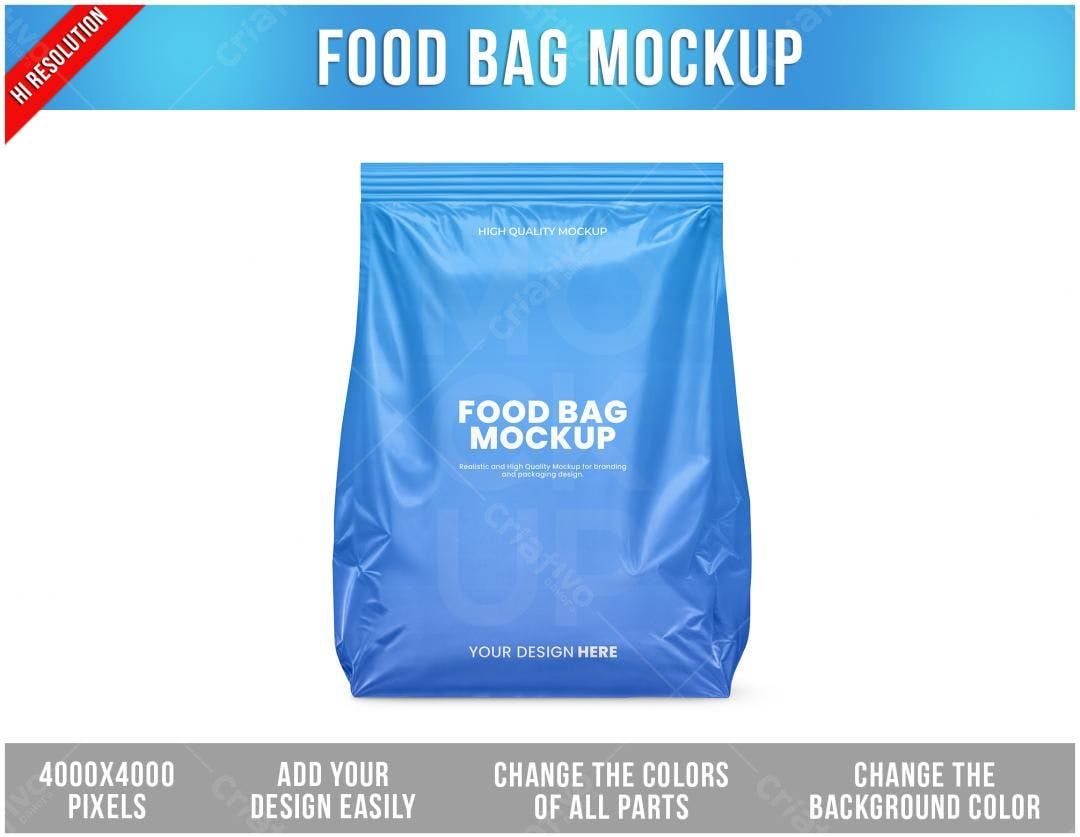 Mockup Bolsa de Comida Azul: Design Realista