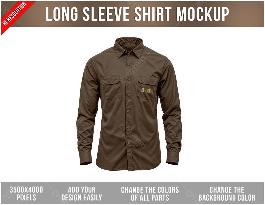 Mockup Camiseta Manga Longa Marrom - Estilo Casual