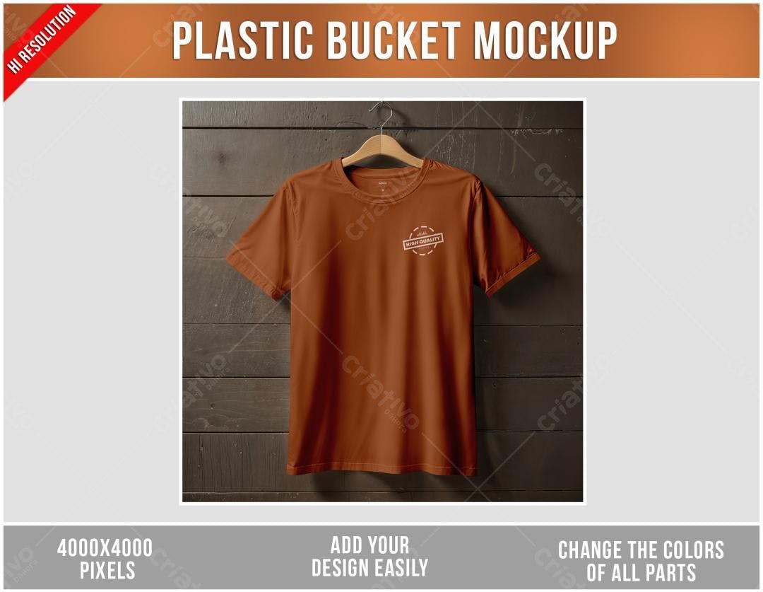 Mockup Camiseta Marrom Escuro em Madeira