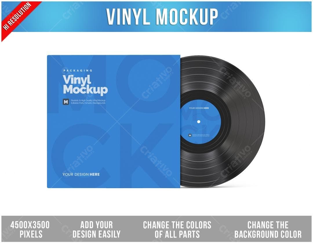 Mockup Realista de Capa para Vinil Azul e Preto
