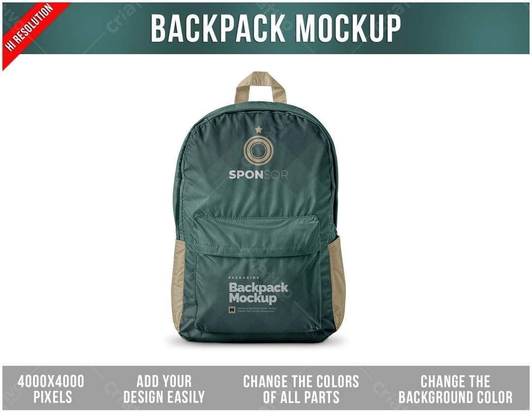 Mockup de Mochila Verde-Escuro com Detalhes Bege