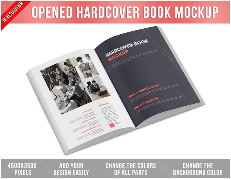 Livro de capa dura aberto mockup