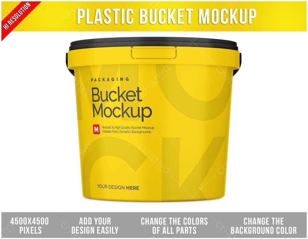 Mockup Balde Plástico Amarelo - Embalagem Realista
