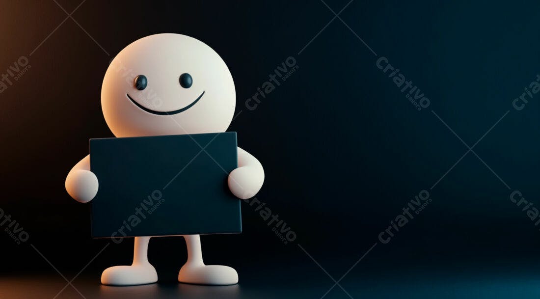 Personagem 3D segurando placa preta