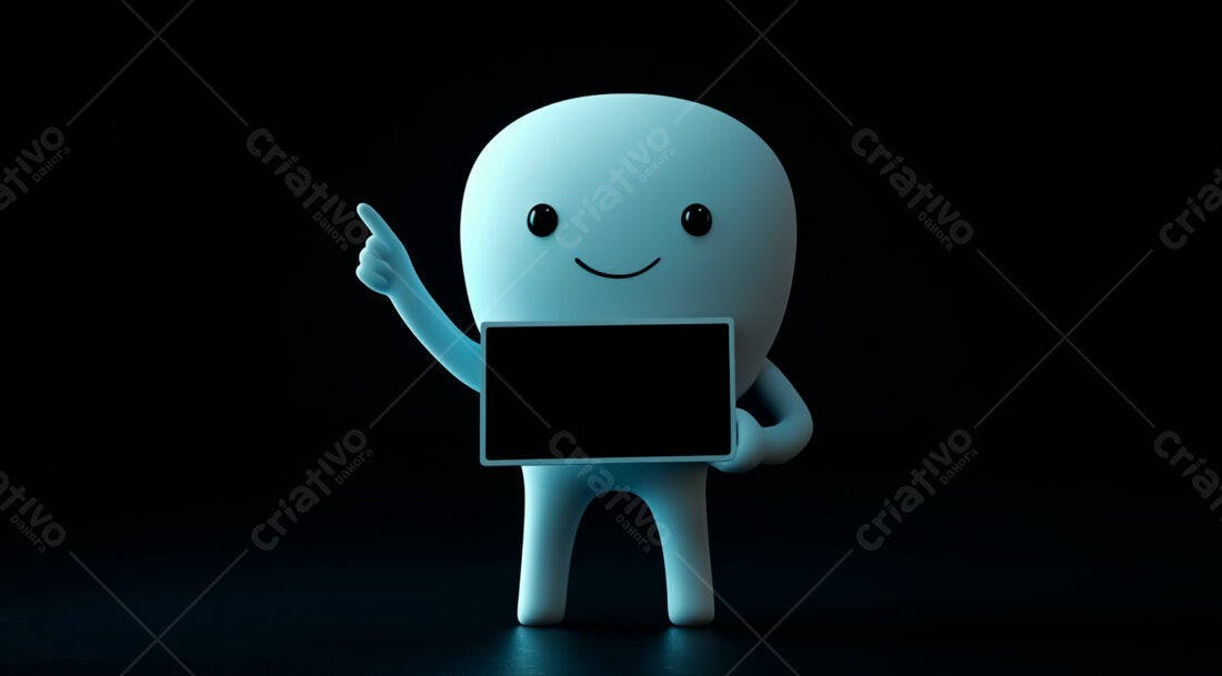 Boneco 3D apontando para placa em branco