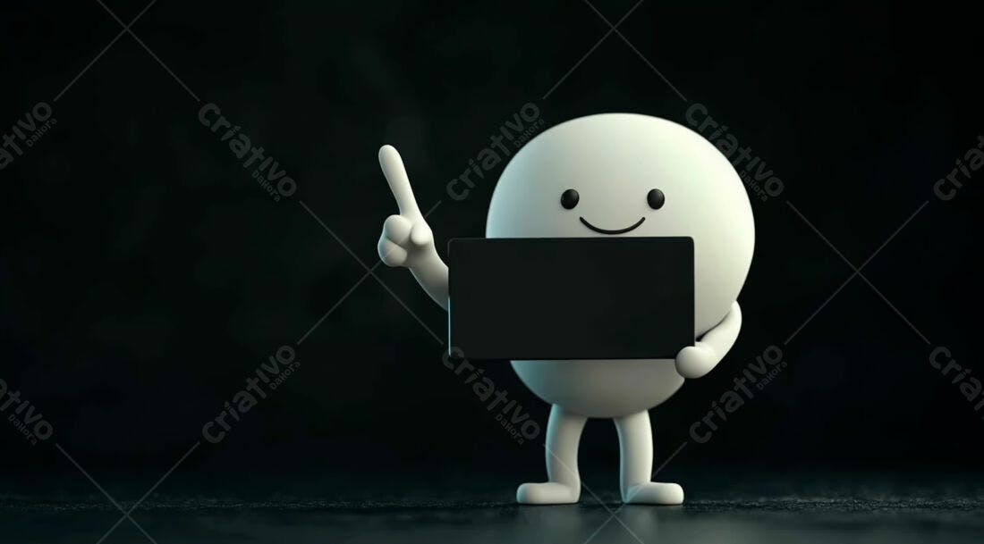 Personagem 3D segurando placa preta