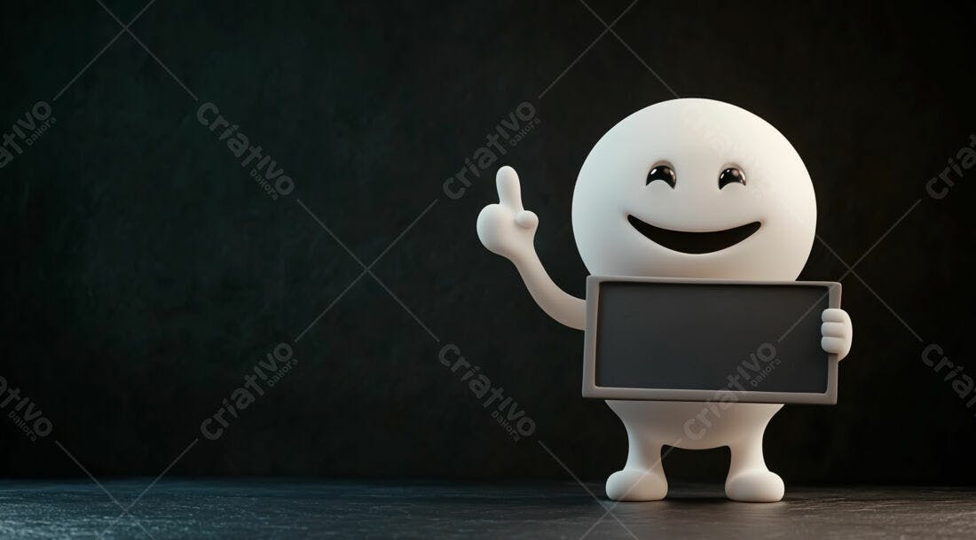 Emoji sorridente segurando placa escura